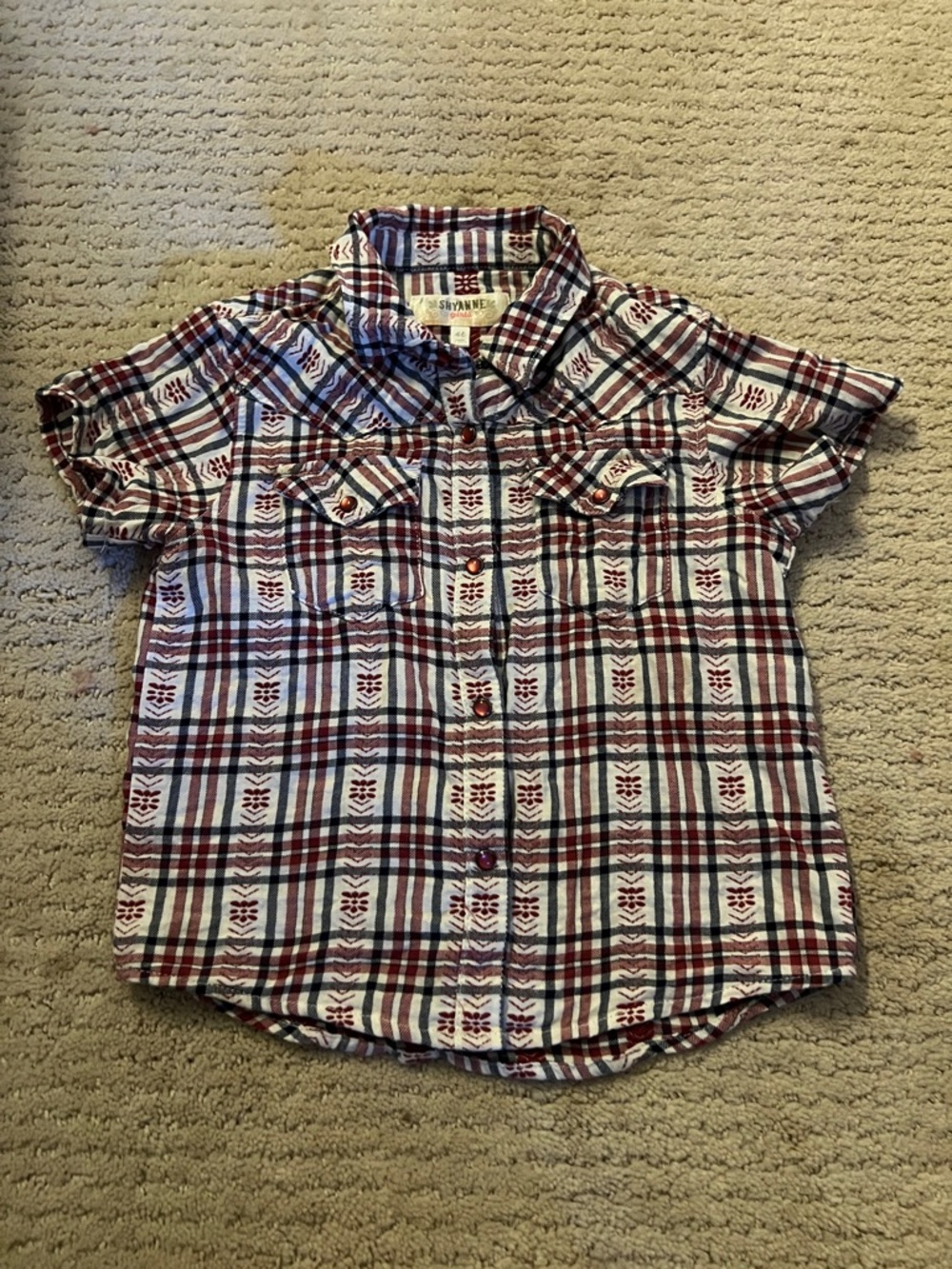 Shyanne Burgundy and White Plaid Short-Sleeve Button-Down Shirt